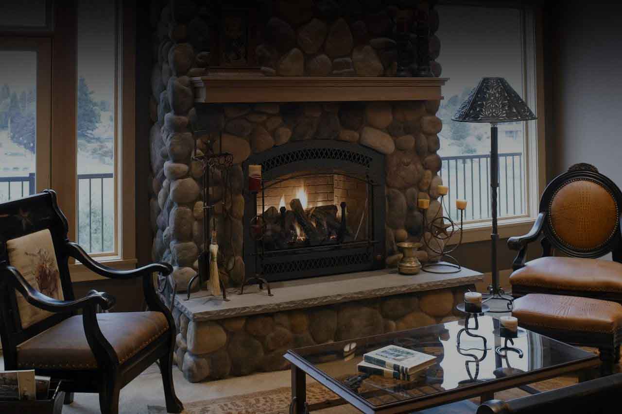 Stone fireplace in a classy living room