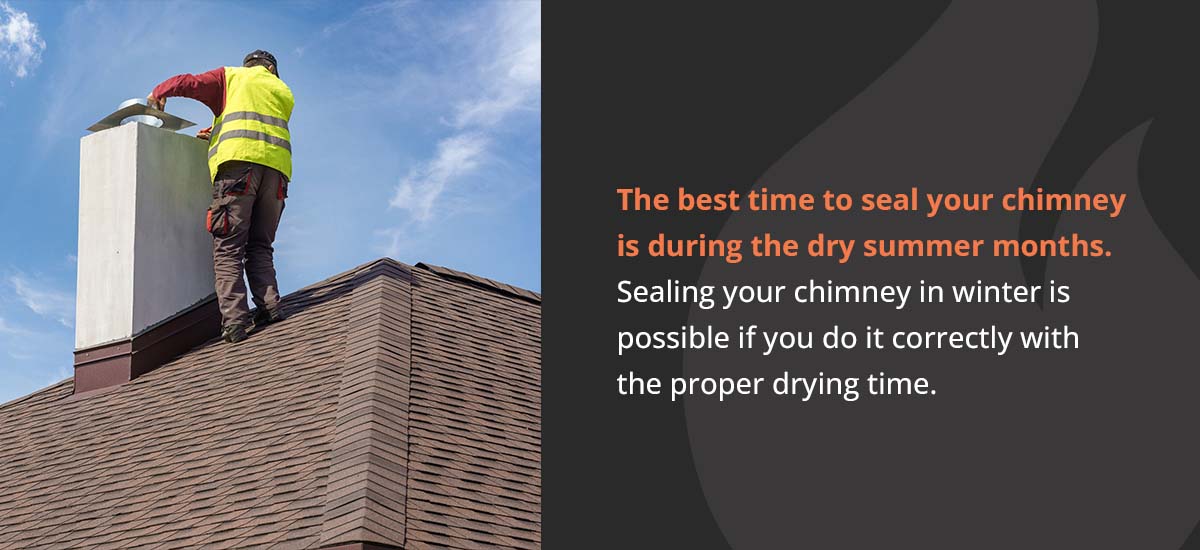 Chimney worker on a roof inspecting a chimney