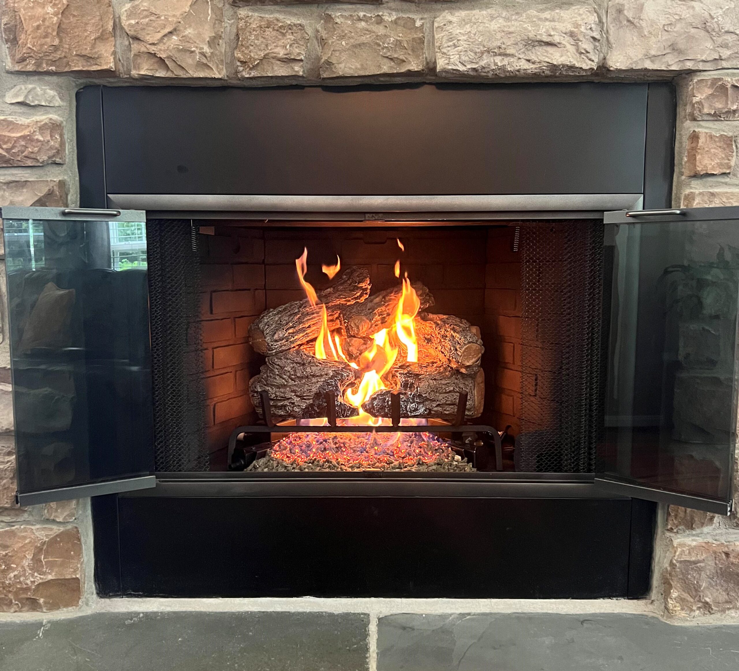 Gas Fireplace Insert in a wood fireplace
